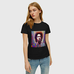 Футболка хлопковая женская Jimi Hendrix digital glitch art, цвет: черный — фото 2