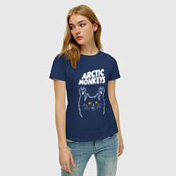 Футболка хлопковая женская Arctic Monkeys rock cat, цвет: тёмно-синий — фото 2