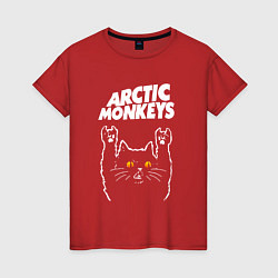 Футболка хлопковая женская Arctic Monkeys rock cat, цвет: красный