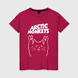 Футболка хлопковая женская Arctic Monkeys rock cat, цвет: маджента