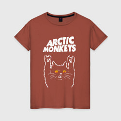 Футболка хлопковая женская Arctic Monkeys rock cat, цвет: кирпичный