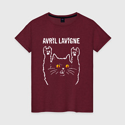 Футболка хлопковая женская Avril Lavigne rock cat, цвет: меланж-бордовый