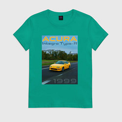 Футболка хлопковая женская Honda Acura Integra Type-R обложка, цвет: зеленый