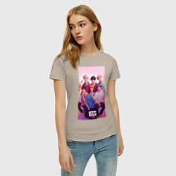 Футболка хлопковая женская BTS art anime style, цвет: миндальный — фото 2
