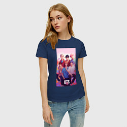 Футболка хлопковая женская BTS art anime style, цвет: тёмно-синий — фото 2
