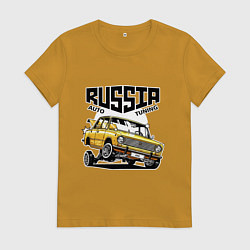 Футболка хлопковая женская Russia tuning car, цвет: горчичный