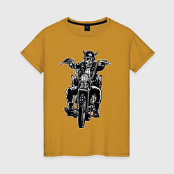 Футболка хлопковая женская Skull biker with beer, цвет: горчичный