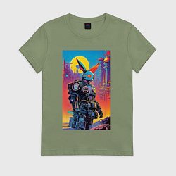 Футболка хлопковая женская Cyber hare - neural network, цвет: авокадо