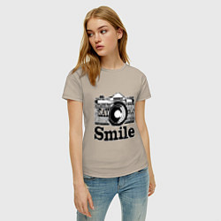 Футболка хлопковая женская Smile camera, цвет: миндальный — фото 2