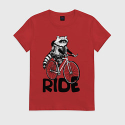 Футболка хлопковая женская Raccoon ride, цвет: красный