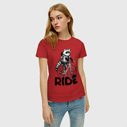Футболка хлопковая женская Raccoon ride, цвет: красный — фото 2