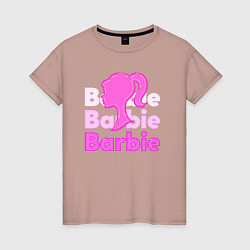 Футболка хлопковая женская Логотип Барби объемный, цвет: пыльно-розовый