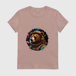 Футболка хлопковая женская Медведь космонавт, цвет: пыльно-розовый