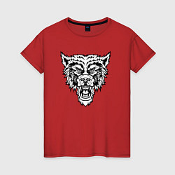Футболка хлопковая женская B&W - Разозленный волк, цвет: красный
