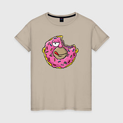 Футболка хлопковая женская Гомер пончик, цвет: миндальный