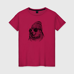 Футболка хлопковая женская Медведь в шапке, цвет: маджента
