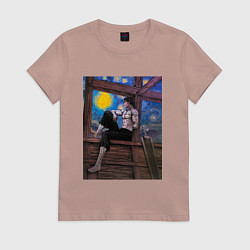 Футболка хлопковая женская Берсерк под небом Ван Гога, цвет: пыльно-розовый