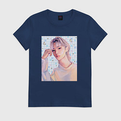 Футболка хлопковая женская Феликс - Stray Kids, цвет: тёмно-синий