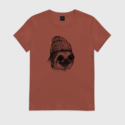 Футболка хлопковая женская Ленивец хипстер, цвет: кирпичный