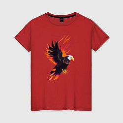 Футболка хлопковая женская Орел парящая птица абстракция, цвет: красный