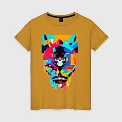 Футболка хлопковая женская Funny skull - pop art, цвет: горчичный