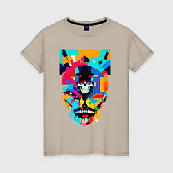 Футболка хлопковая женская Funny skull - pop art, цвет: миндальный