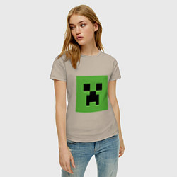 Футболка хлопковая женская Minecraft creeper face, цвет: миндальный — фото 2
