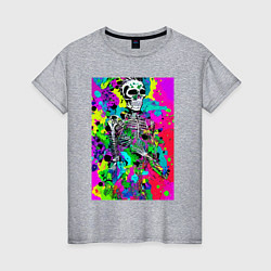 Футболка хлопковая женская Funny skeleton - pop art, цвет: меланж