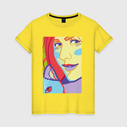 Футболка хлопковая женская Яркий женский портрет в стиле поп-арт, цвет: желтый