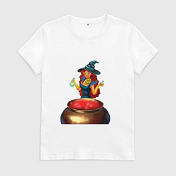 Футболка хлопковая женская Ведьма варит зелье, цвет: белый
