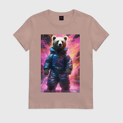 Футболка хлопковая женская Мишка таптышка, цвет: пыльно-розовый