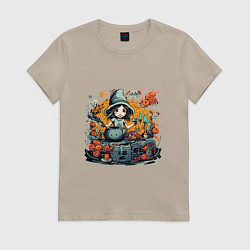 Футболка хлопковая женская Ведьмочка в Хэллоуин, цвет: миндальный