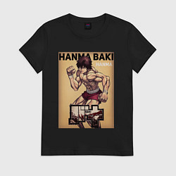 Футболка хлопковая женская Боец Баки, Ханма Баки, цвет: черный