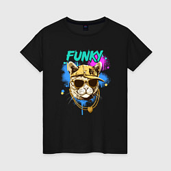 Футболка хлопковая женская Кот рэпер: funky - AI art, цвет: черный