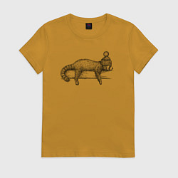 Футболка хлопковая женская Рыжая панда отдыхает, цвет: горчичный