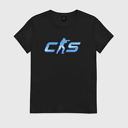 Футболка хлопковая женская CS2 blue logo, цвет: черный