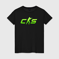 Футболка хлопковая женская CS2 green logo, цвет: черный