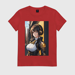 Футболка хлопковая женская Стимпанк девушка аниме, цвет: красный