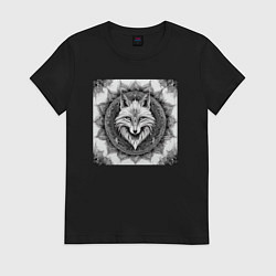 Футболка хлопковая женская Мандала-лиса, цвет: черный