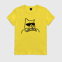 Футболка хлопковая женская Кот - деловой, цвет: желтый
