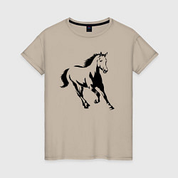 Футболка хлопковая женская Конь скачет, цвет: миндальный