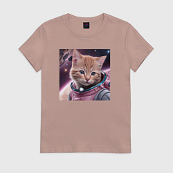 Футболка хлопковая женская Котенок pink космонавт, цвет: пыльно-розовый