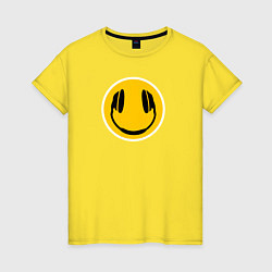 Футболка хлопковая женская Smile headphones, цвет: желтый