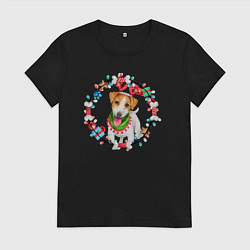 Футболка хлопковая женская Dog new year, цвет: черный