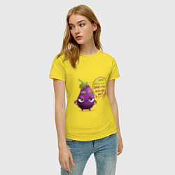 Футболка хлопковая женская Баклажаново - баклажану фиолетово, цвет: желтый — фото 2
