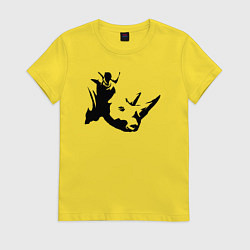 Футболка хлопковая женская Голова носорога сбоку, цвет: желтый