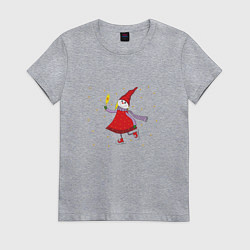 Футболка хлопковая женская Гном с новым годом девочка, цвет: меланж