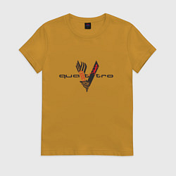 Футболка хлопковая женская Audi quattro logo, цвет: горчичный
