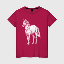 Футболка хлопковая женская Белая лошадь стоит, цвет: маджента