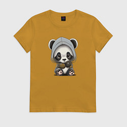 Футболка хлопковая женская Грустная панда, цвет: горчичный